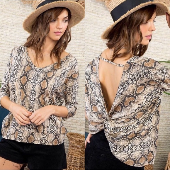 Brown Twist Back Snake Print top - Picture 1 of 7